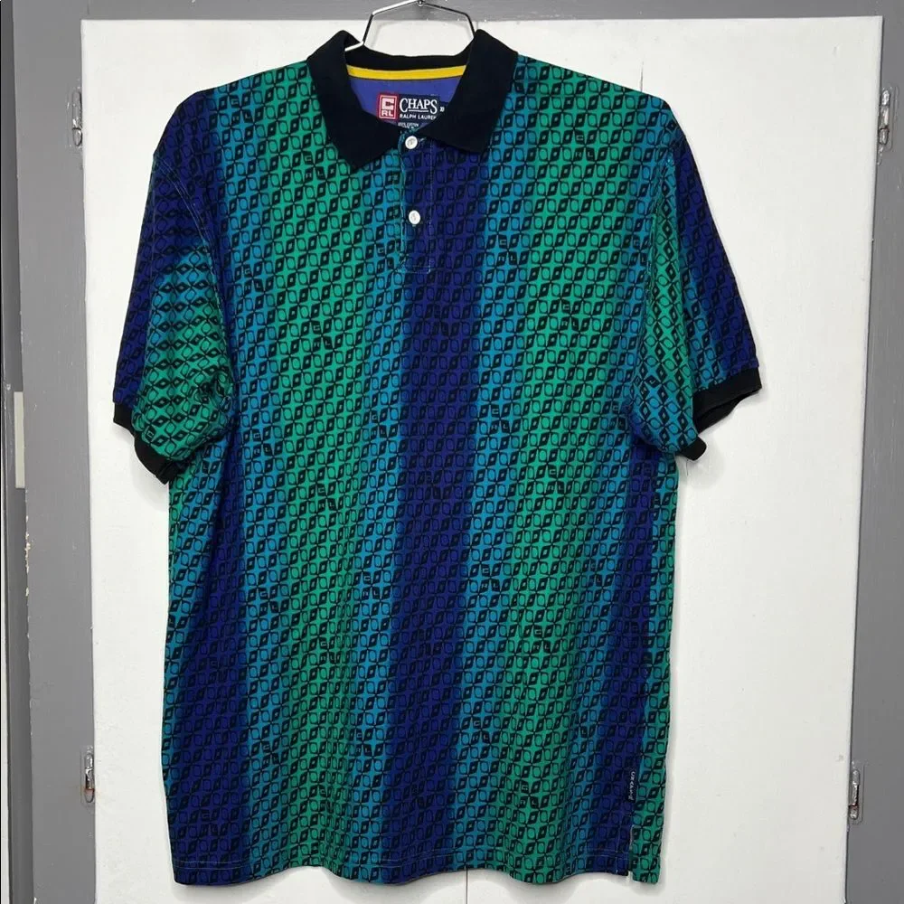Chaps Ralph Lauren Mens XL S/S Polo Shirt Colorblock Striped Vintage 80s Multi